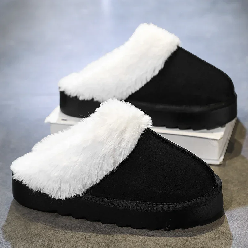 Женские зимние меховые шлепанцы без шнуровки сохраняющие тепло домашняя