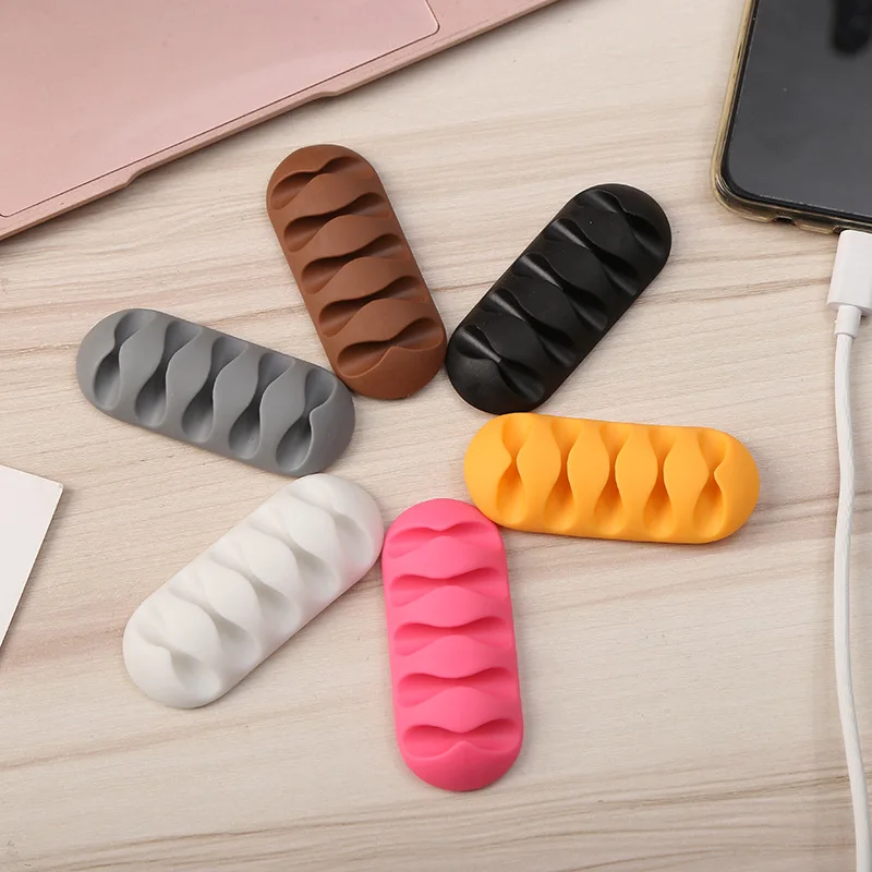 

5 Hole Silicone Cable Organizer Wire Cord Winder Desktop Tidy Management Clips Self Adhesive Cable Holder in Home & Office & Car