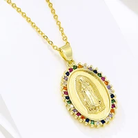 2022 new colorful zircon fashion luxury women necklace virgin mary statue charm elegant ladies necklaces jewelry holiday gift
