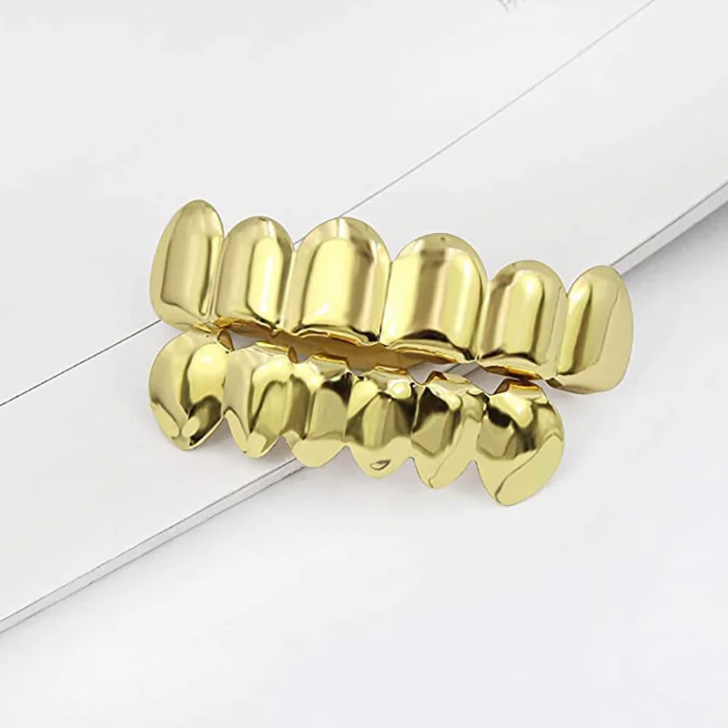 Punk Gold Color Teeth Grillz Top Bottom Tooth Grills Dental Mouth Vampire Caps Cosplay Party Rapper for Men Women Jewelry |