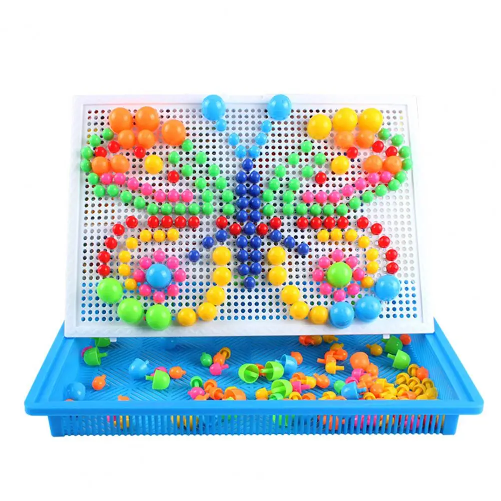 

296Pcs/Set Mushroom Nail Beads Kit Puzzle Game with Storage Basket Educational Fun Mushroom Nail Beads Puzzles Kids Toys