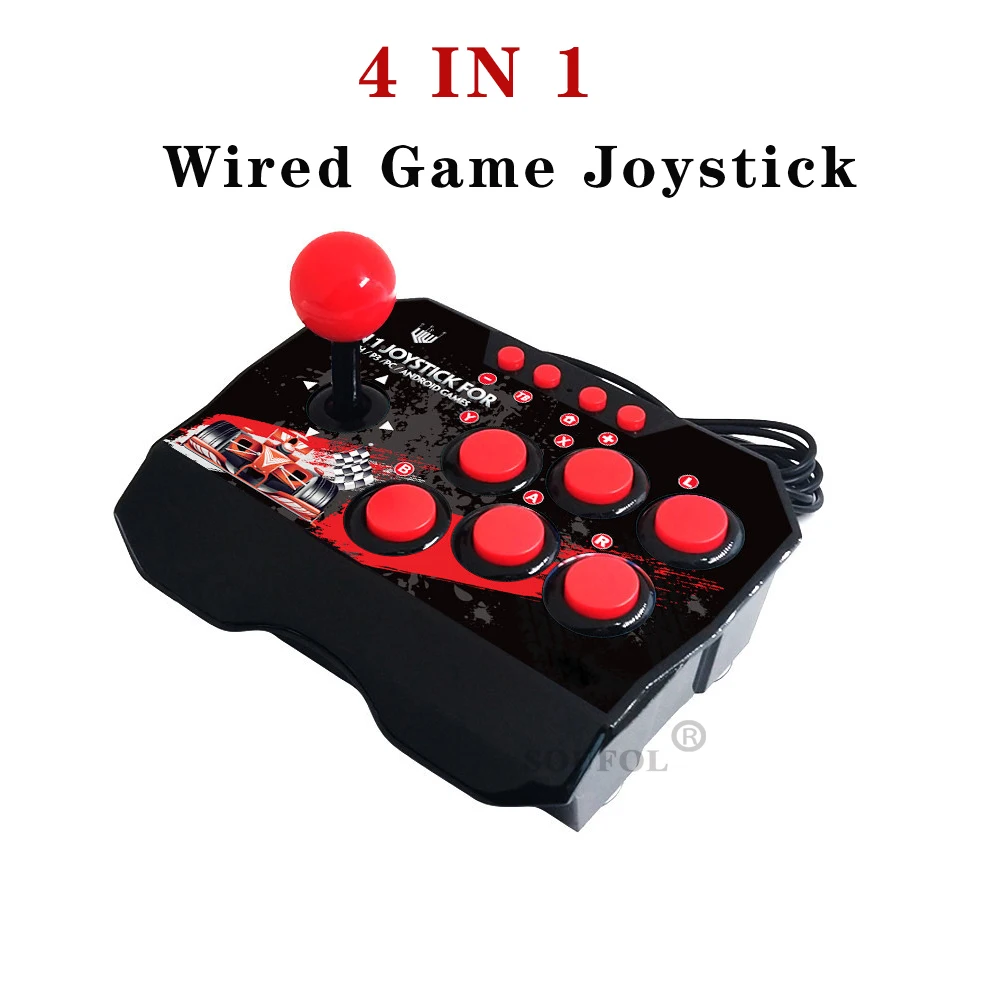 

4 In 1 USB Wired Game Joystick Retro Arcade Console Rocker Fighting Controller Gaming Joysticks for PS3/N-Switch/PC/Android TV