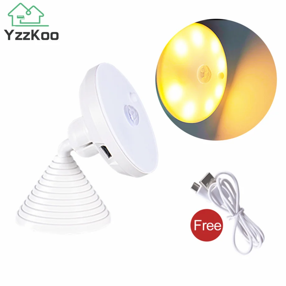 600mah USB Charging LED PIR Infrared Sensor Night Light 8 Lamp Beads Suitable For Cabinet Wall Lamp Family Bedroom Corridor