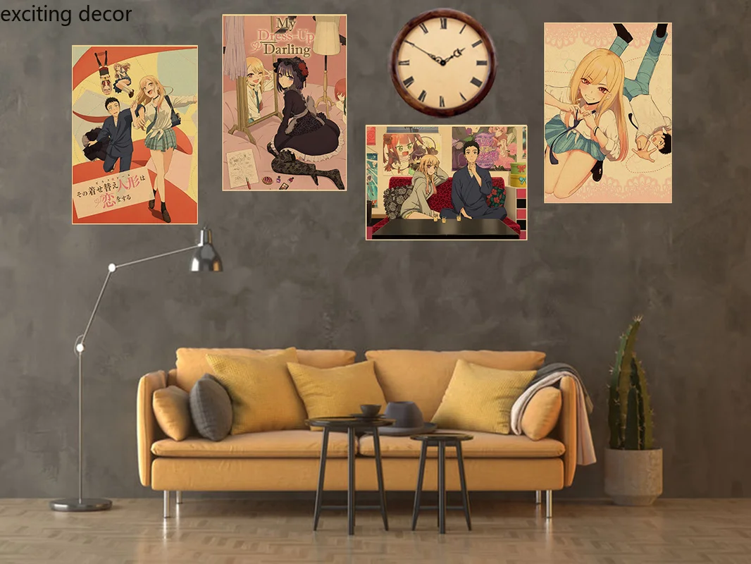 Постеры Hot Anime My Dress Up Darling на крафт-бумаге для декора дома, бара или кафе.