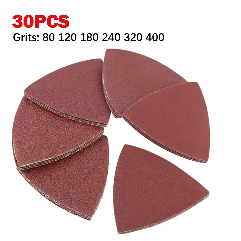 

30pcs Triangular Sandpaper Hook & Loop Triangle Sanding Sheets Fit 3-1/8 Inch Oscillating Multi Tool Sanding Pad 80-400 Grit