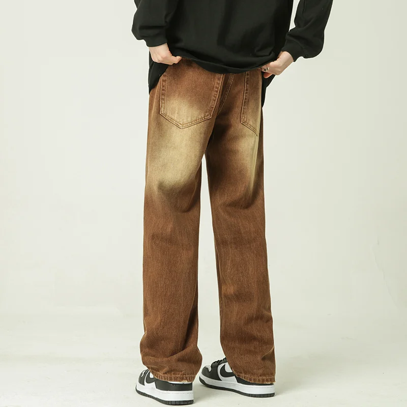 Green Brown Baggy Jeans Men Fashion Retro Straight Jeans Men Japanese Streetwear Hip Hop Loose Denim Pants Mens Trousers S-2XL