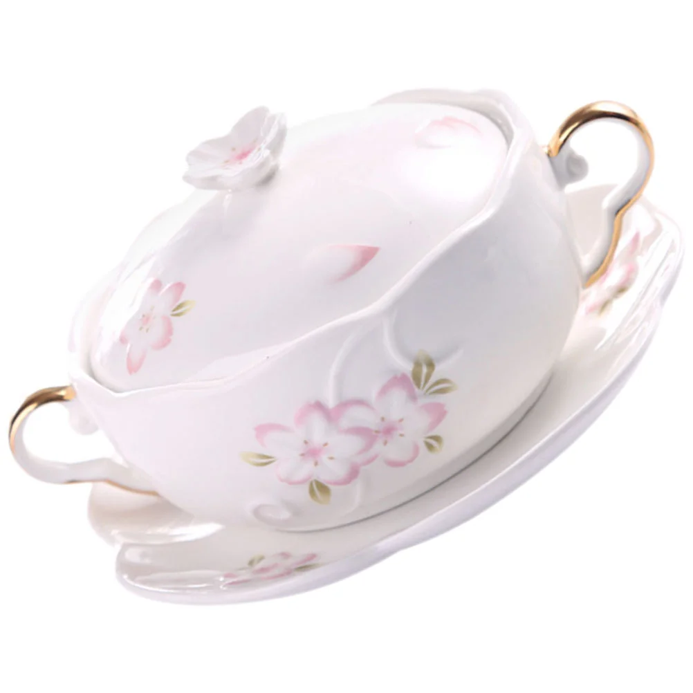 

1 Set of Double Handle Dessert Bowl Decorative Stew Pot Multi-use Baking Bowl Steamed Egg Bowl