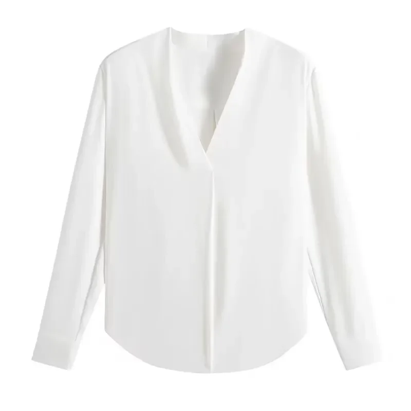 Элегантная шифоновая белая рубашка с v-образным вырезом женская рабочая одежда