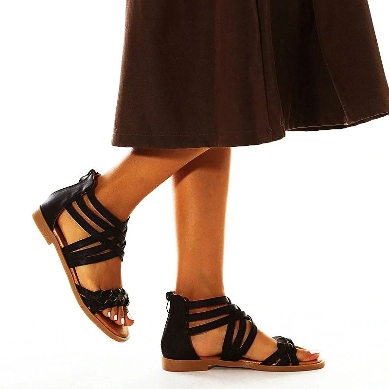 

Ladies Braided Vintage Roman Sandals Round Toe Solid Color Casual Woman's Sandals Flat Heel Comfortable Outdoor Female's Sandals