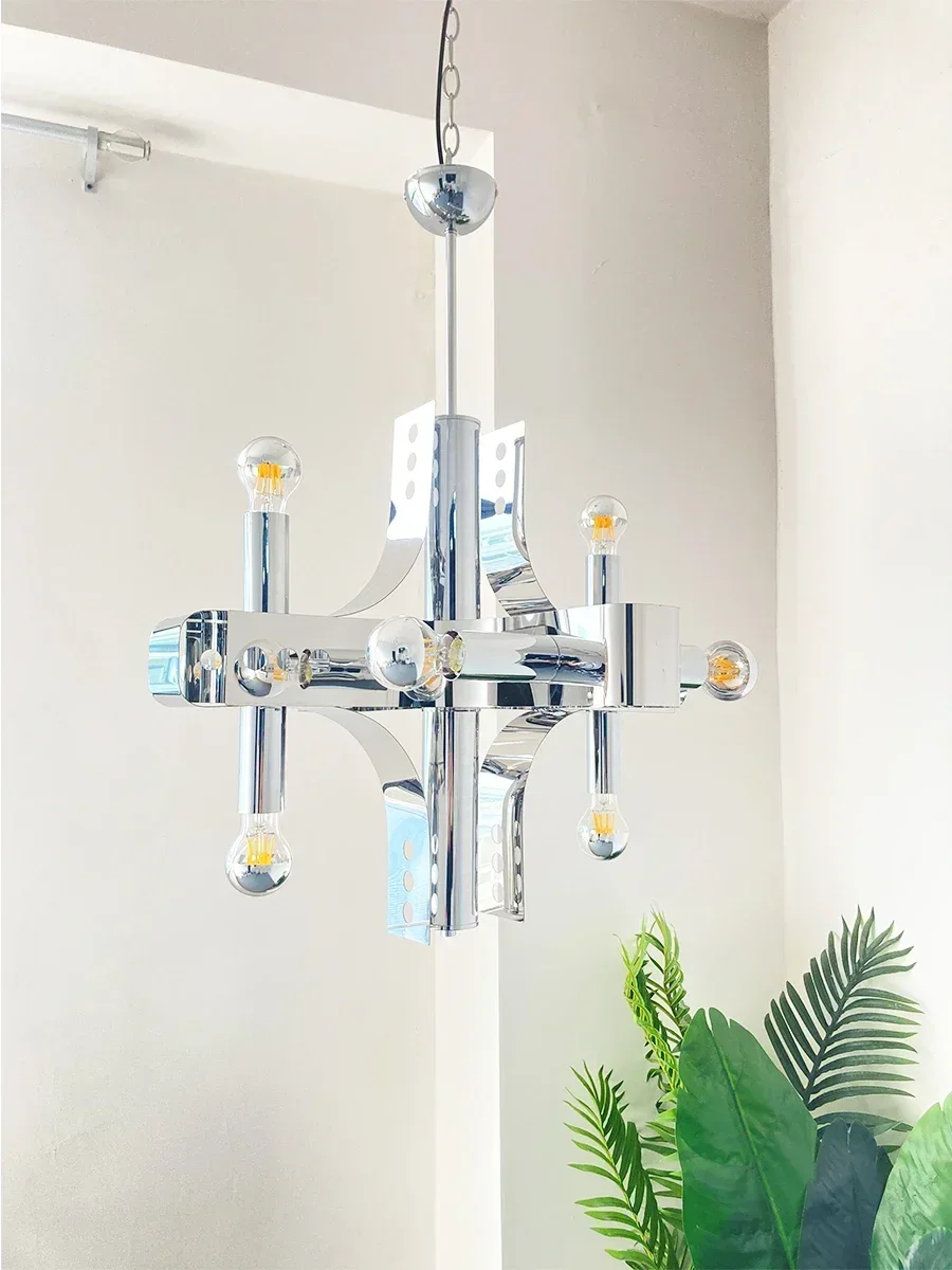 Металлическая люстра в стиле эпохи хромированная гостиную художественная