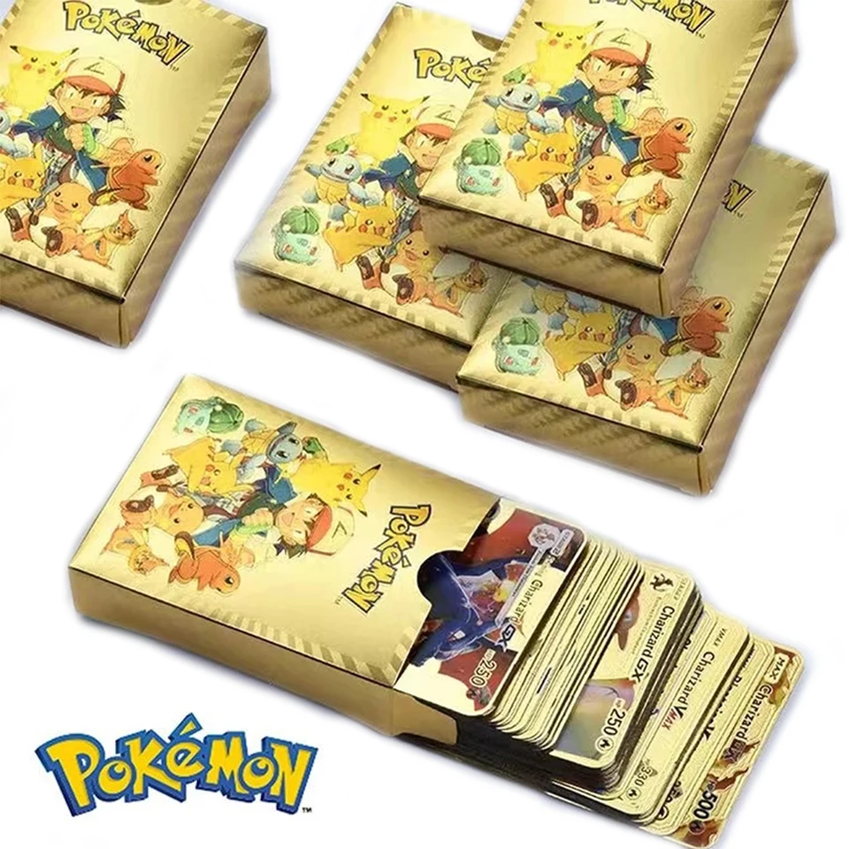 27-54 Teile/satz Pokemon Karten Metall Gold Vmax GX Energie Karte Charizard Pikachu Seltene Sammlung Schlacht Trainer Karte Kind spielzeug Geschenk