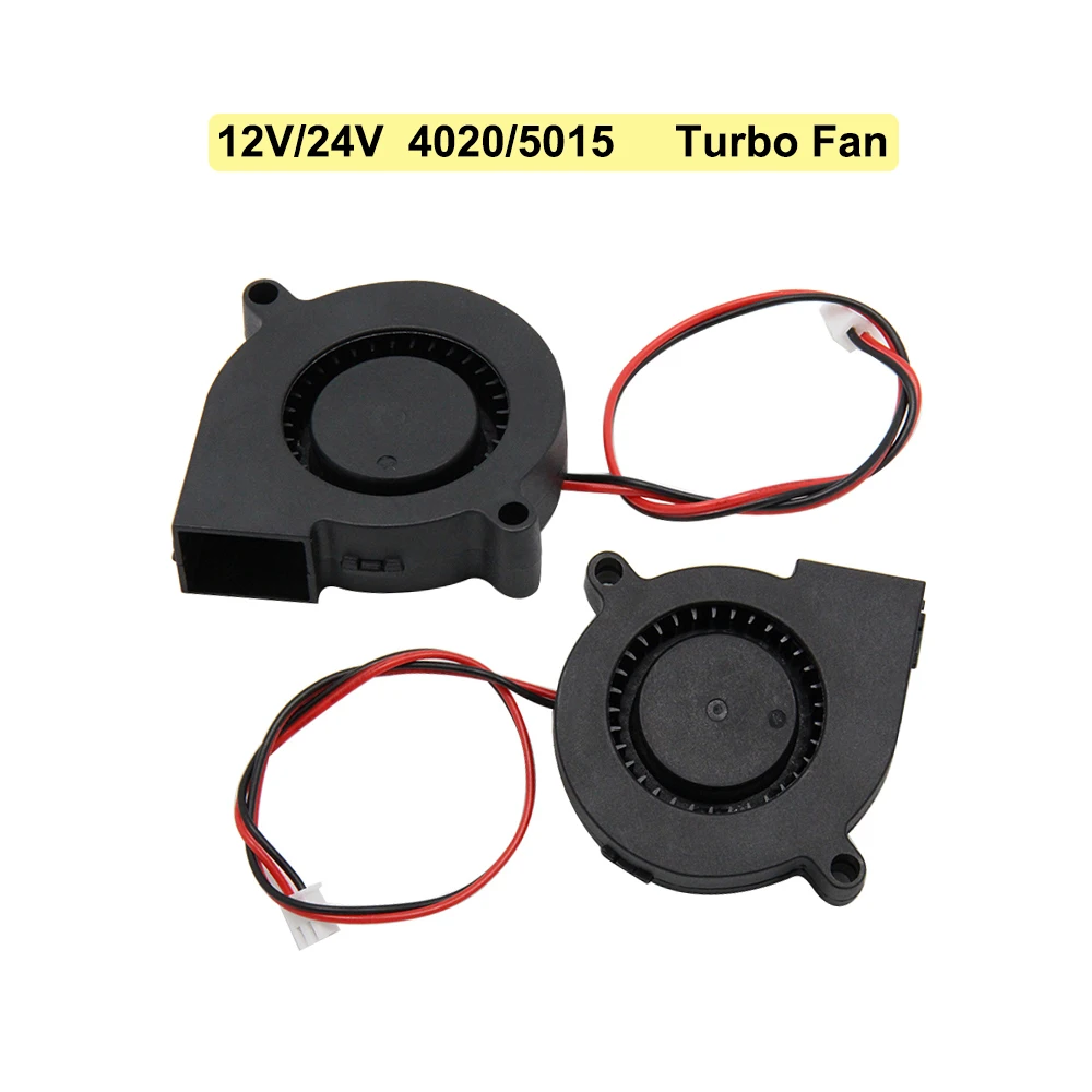 

2pcs 5015 4020 Blower Fan 12V 24V Turbo cooling fan 5cm 50x50x15mm 12v/24v Black Plastic Fans For Extruder 3D Printer Parts