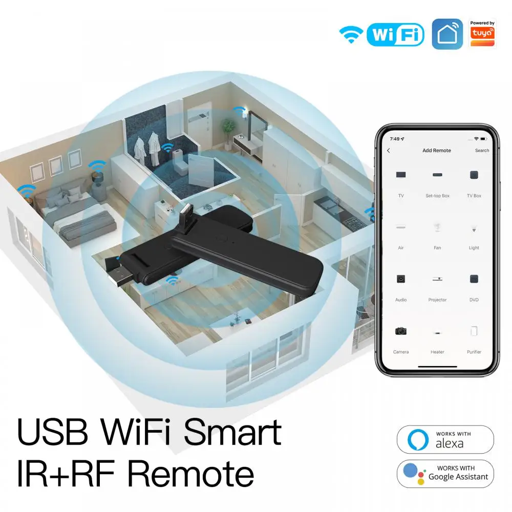 

Tuya WiFi IR RF Remote Control For Air Conditioner TV Smart Home Infrared Mini USB Remote Controller Work With Alexa Google Home
