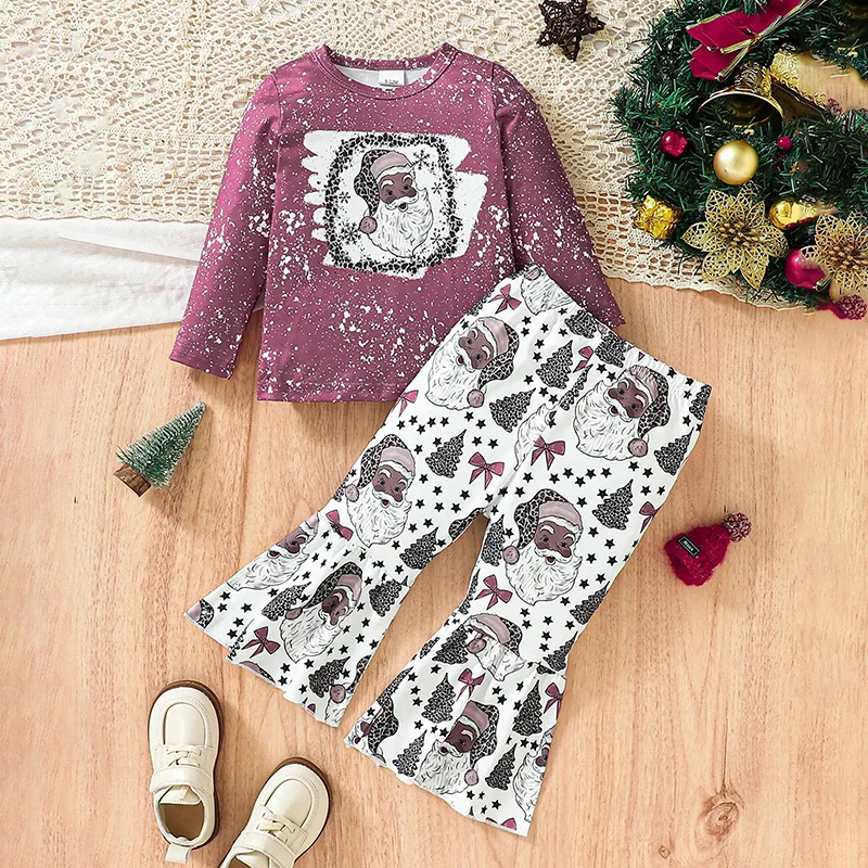 

BeQeuewll Toddler Girls 2 Piece Christmas Outfits Santa Claus Print Long Sleeve Sweatshirt and Flare Pants Set Cute Clothes