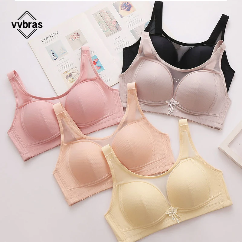 

vvbras Large Size Thin Breathable Sexy Ladies Underwear Bra No Steel Rings Adjustable Comfortable Push Up Ladies Bra