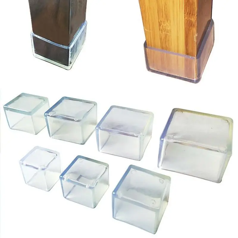 

4Pcs Transparent Chair Leg Caps Non-slip Furniture Table Floor Feet Cover Protector Pads Rubber Furniture Hole Plugs Home Decor
