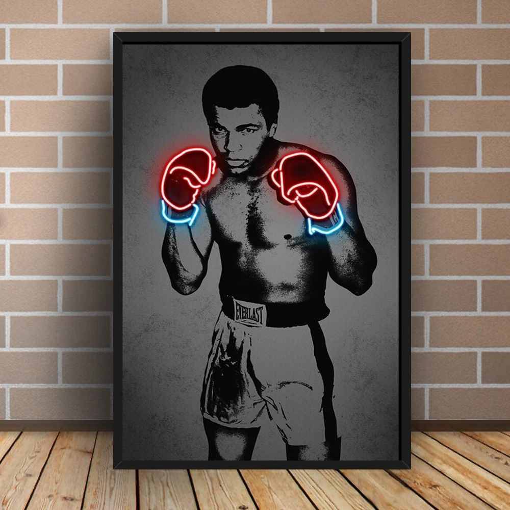 Известный боксерский плеер Ali портрет холст живопись неоновый эффект настенный