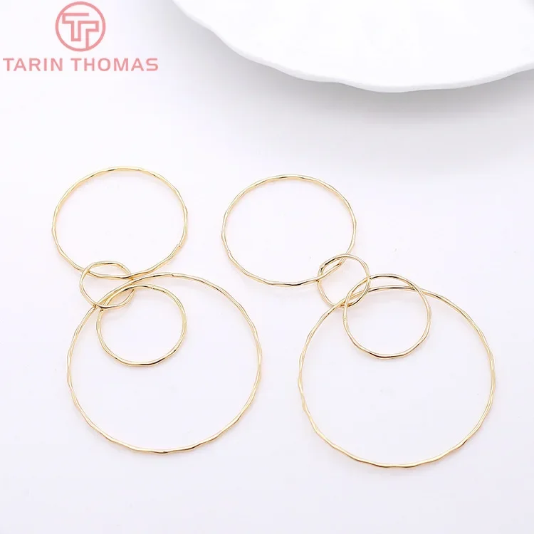 (2126) 4 шт. 35x70 мм 24-каратного золота латунные круглые серьги подвески высокое