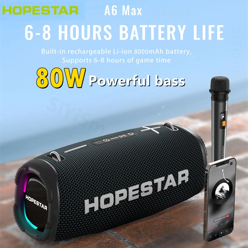 

HOPESTAR 80W Outdoor Waterproof Bluetooth Speaker RGB Light Effect Home Party Karaoke Subwoofer Caixa De Som A6 Max