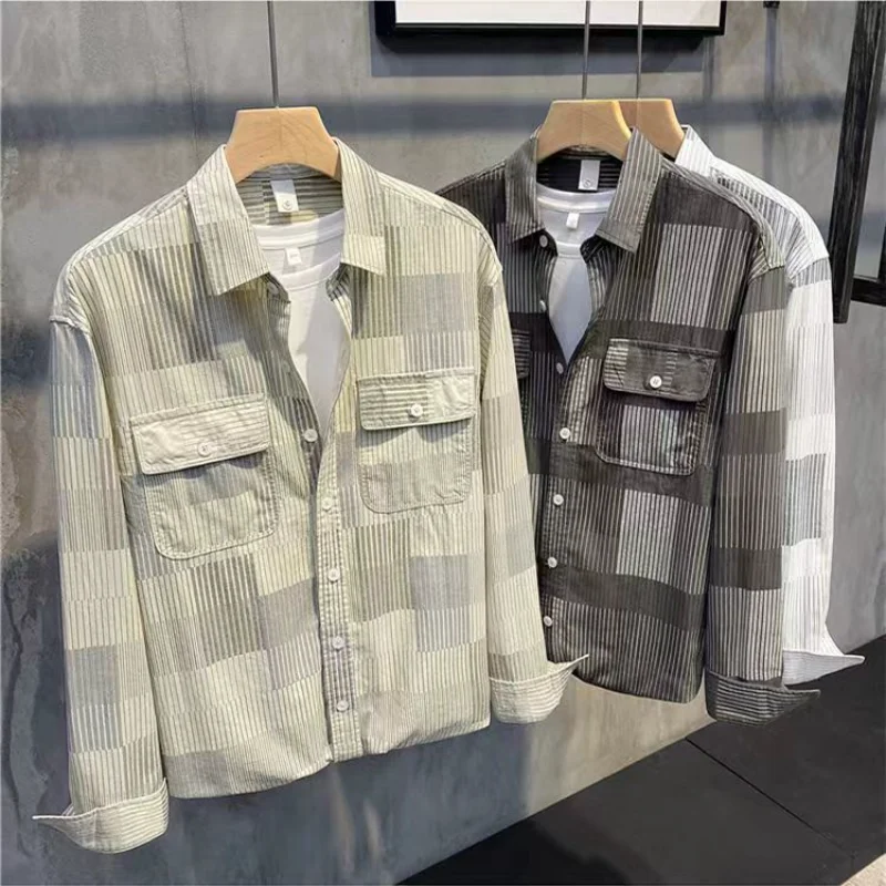 

Pockets Button Handsome Turn-down Collar Shirts Spring Comfortable Loose Cardigan 2023 Men's Clothing Thin Fashion Casual Q512