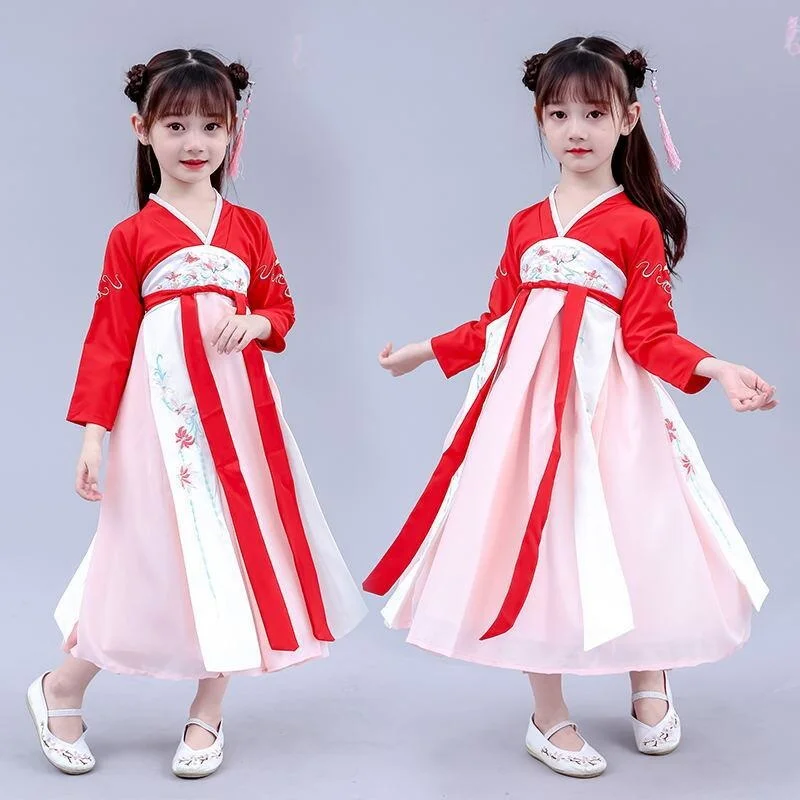 

2022 Girls Chinese Ancient Super Fairy Hanfu Kids Girl Children Costume Tang Suit Dress Child Princess Chinese Style Dress Stage