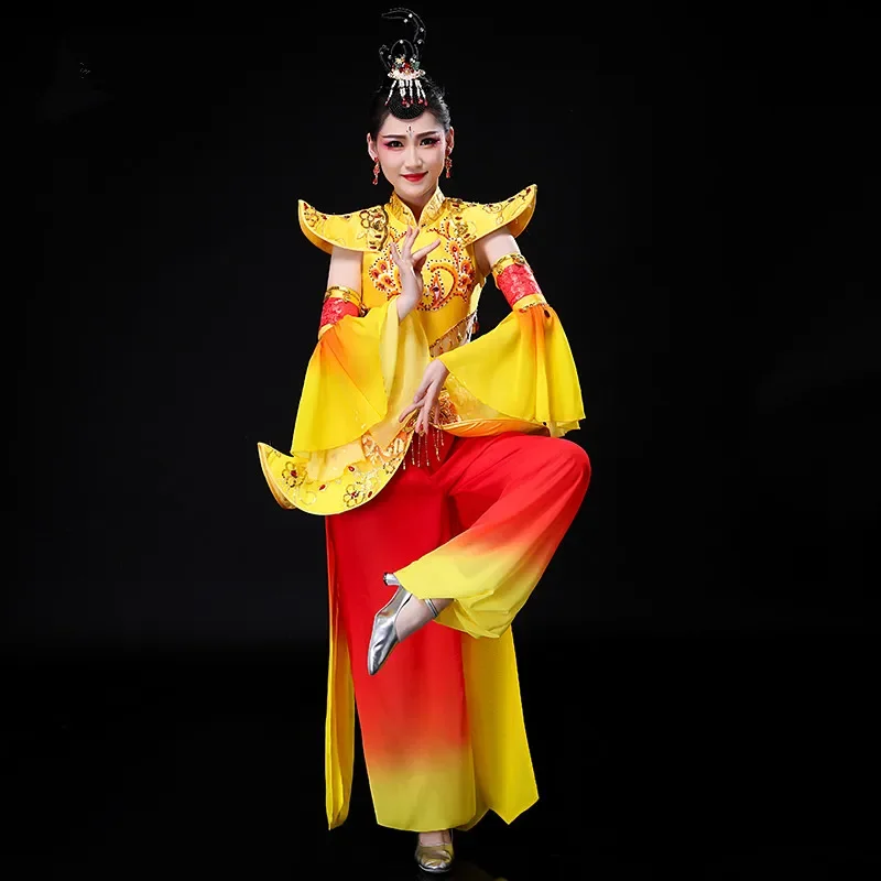 Желтый танцевальный костюм Dun Huang для женщин танцевальная одежда Бодхисаттва