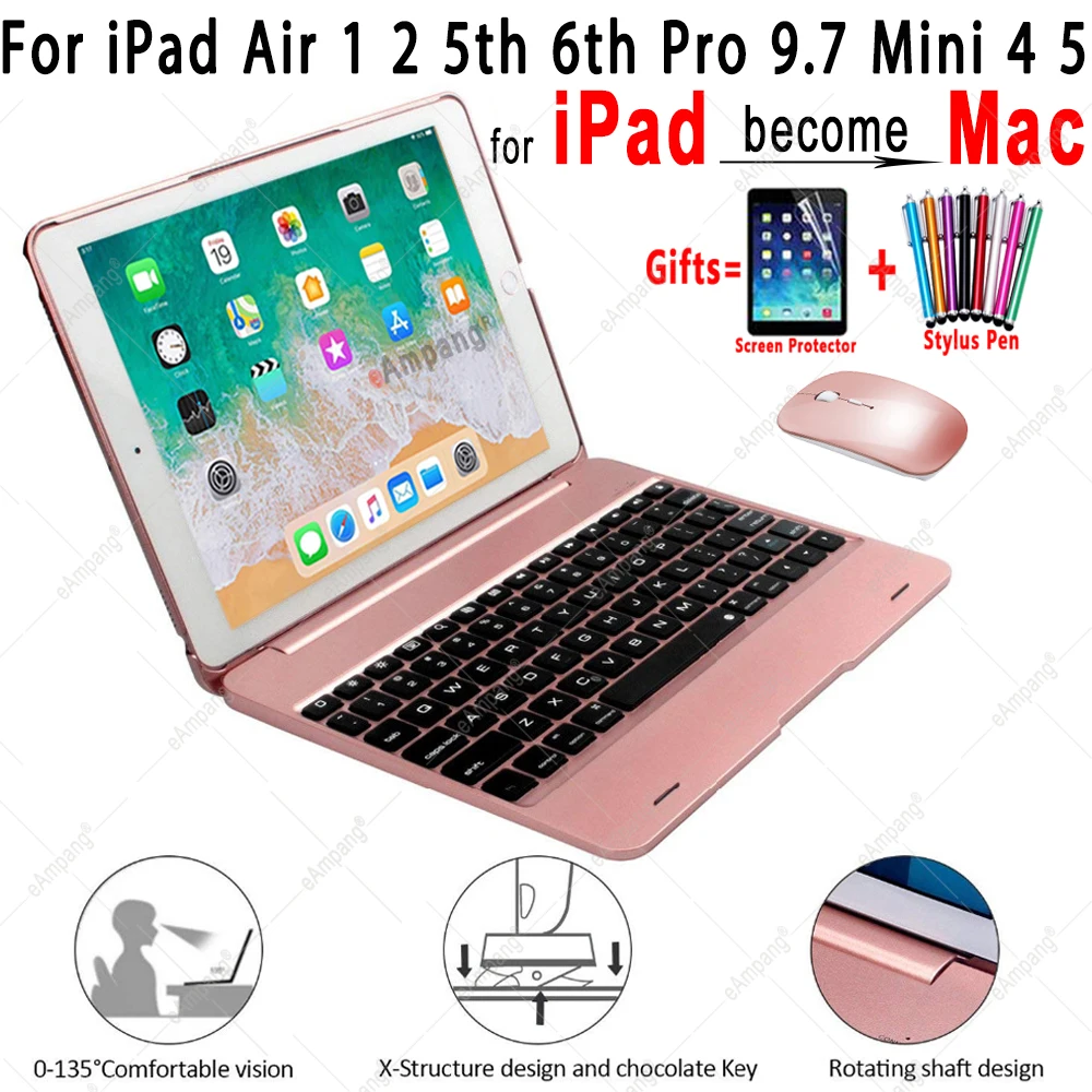

Wireless Keyboard Cover For Apple iPad 9.7 2017 2018 5th 6th Gen Flip Smart Case Keyboard Mouse For iPad Air 2 Pro 9.7 mini 4