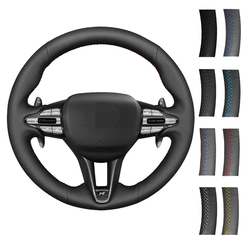 

DIY Car Steering Wheel Cover Braid Wearable Genuine Leather For Hyundai Veloster N 2019 2020 2021 i30 N 2018 2019 2020