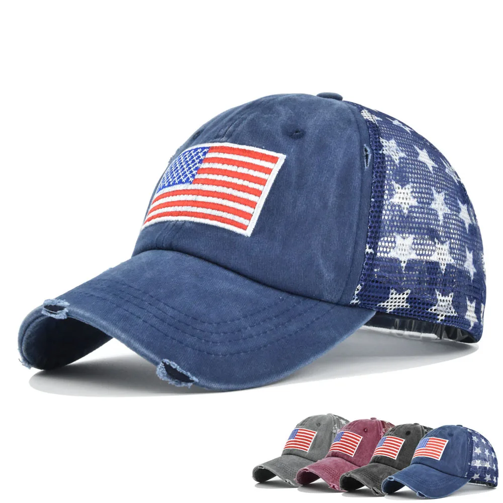 

Mesh trucker hat embroidery USA flag mesh caps