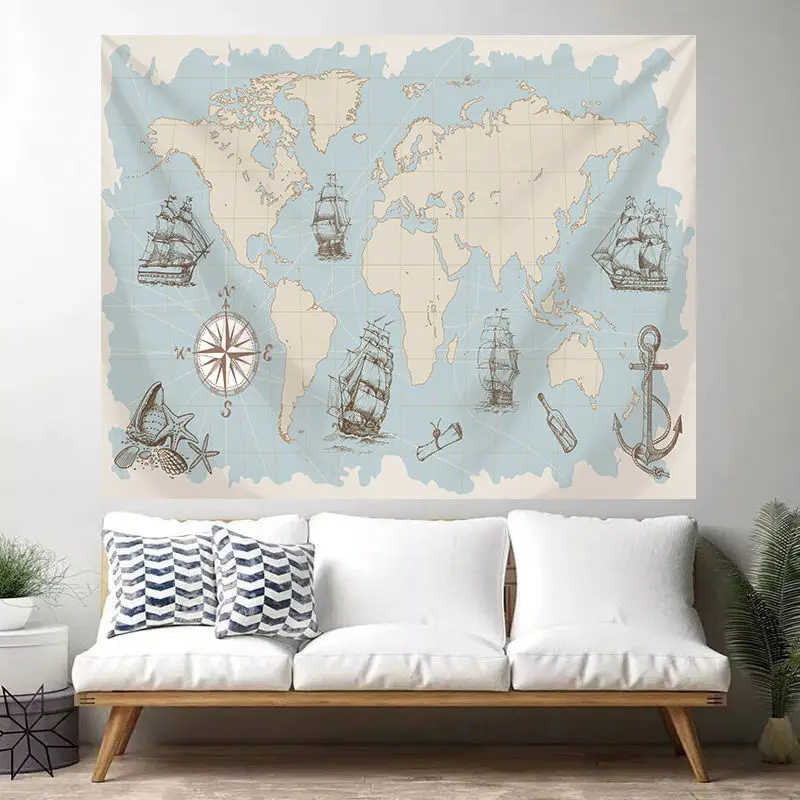 Настенная подвесная ткань в скандинавском стиле с картой мира фоновый гобелен