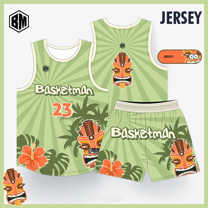 

Full Sublimation Basketball Sets For Men Cool Hawaii Bohemia Summer Style Jerseys Shorts Uniforms Quick Dry Training Tracksuits