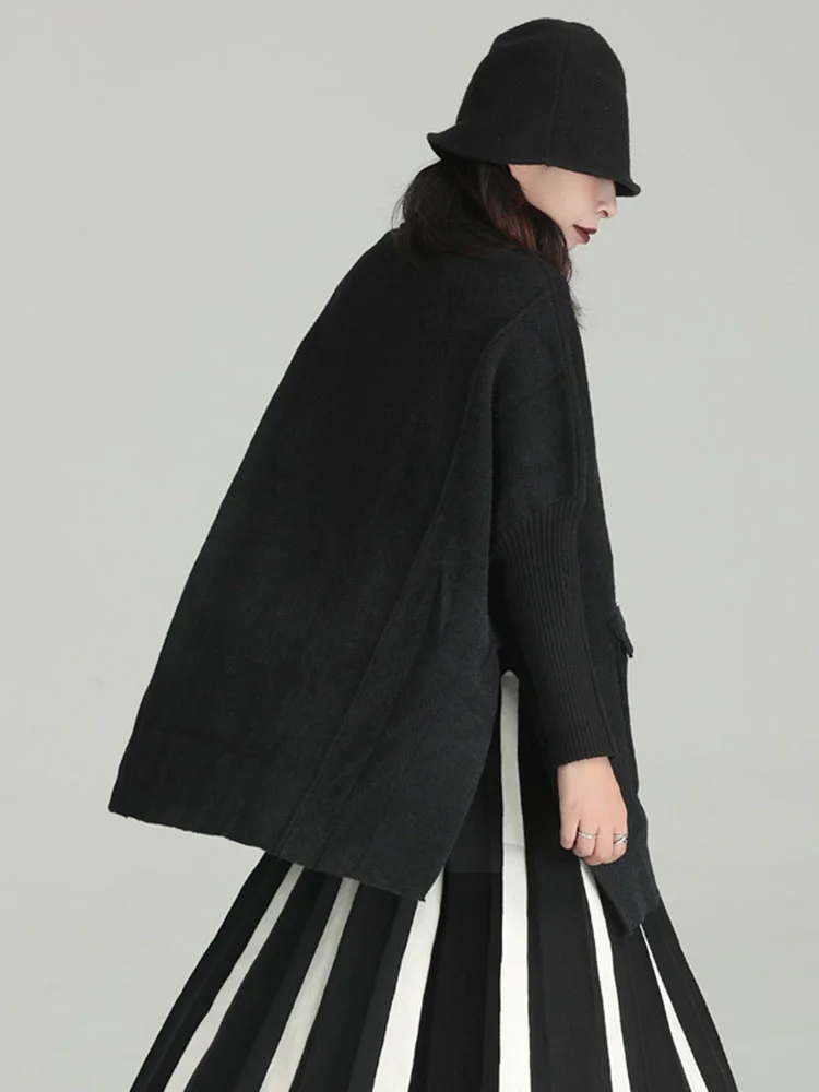 

Solid Color Patchwork Loose Knitting Pullover Pocket 2023 Winter New Arrival Casual Fashion Temperament Match