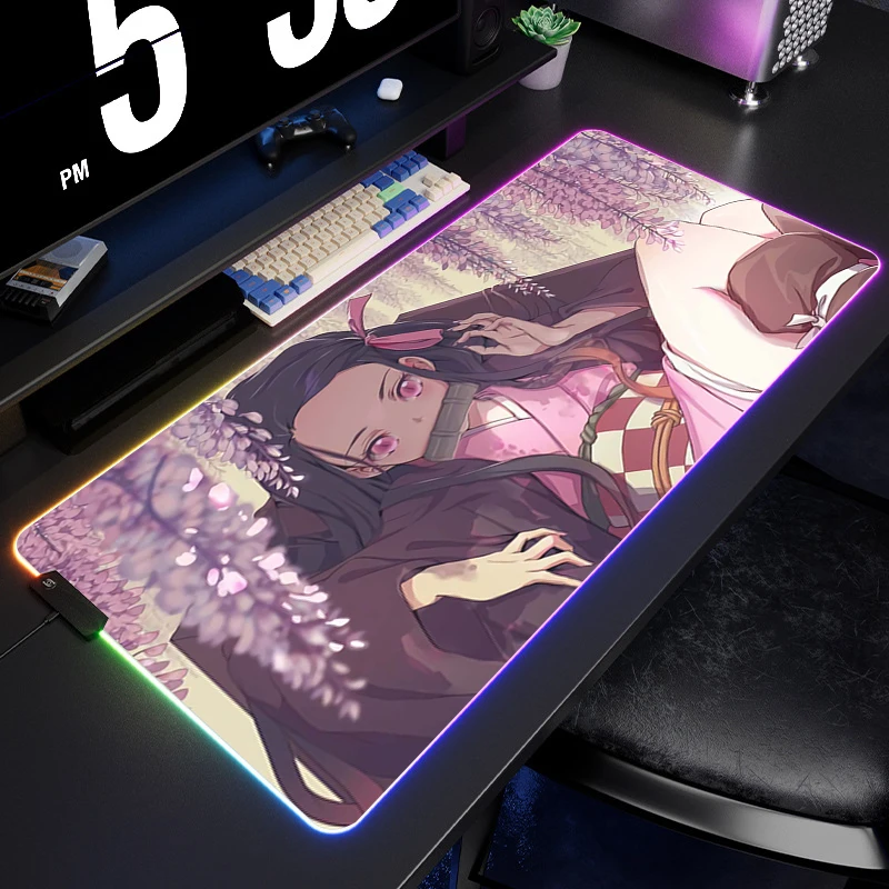 

Large RGB Mouse Pad Anime Demon Slayer XXL Gaming Mousepad LED Gamer Mouse Carpet Big Mouse Mat PC Desk Pad Mat With Backlit