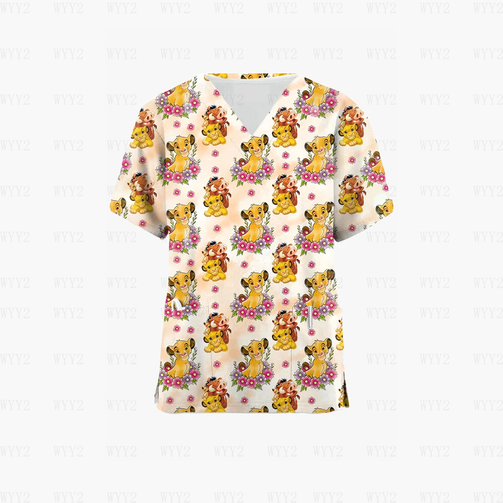 

Летнее женское платье для медсестры с цветочным принтом и V-образным вырезом