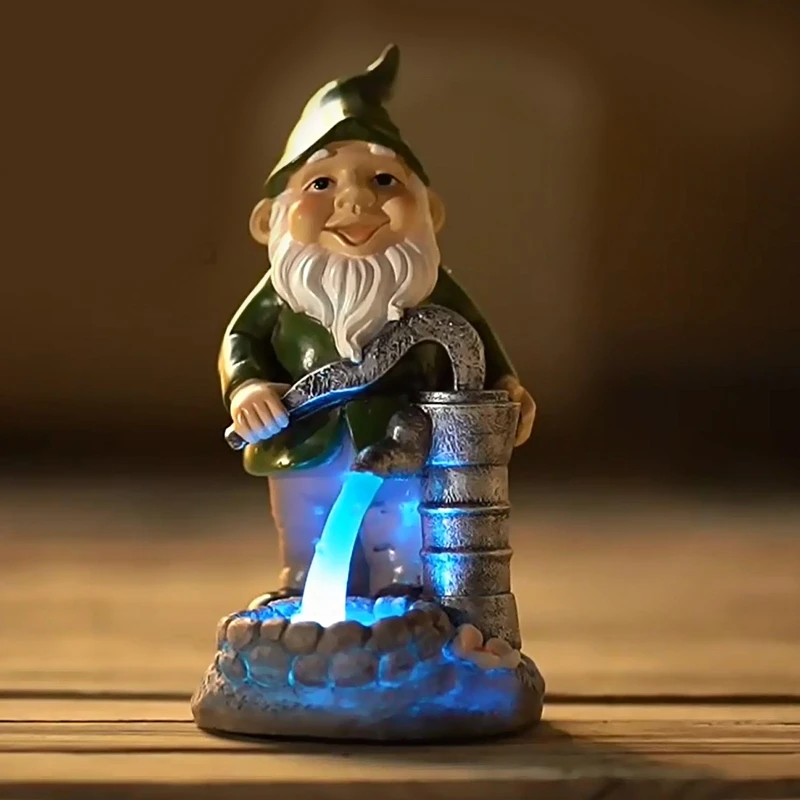 

Resin Gnome Statue for Garden Backyard Balcony Solar Night Light Cute Dwarf Lamp