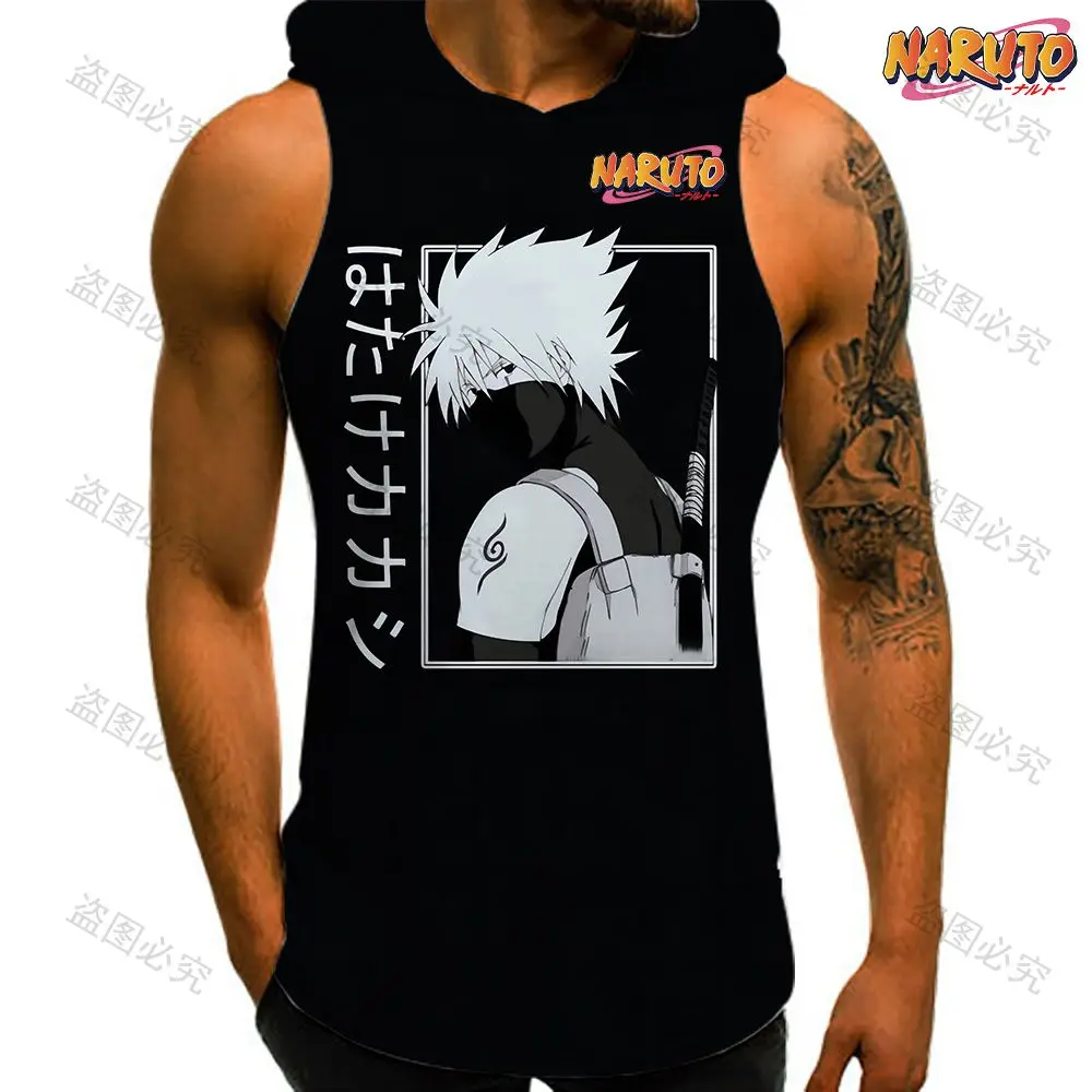 

2023 Man Sleeveless Shirt Naruto Hip Hop Vest Hooded Essentials Men's Clothes Anime Sportswear T-shirts Bodybuilding Fashion New