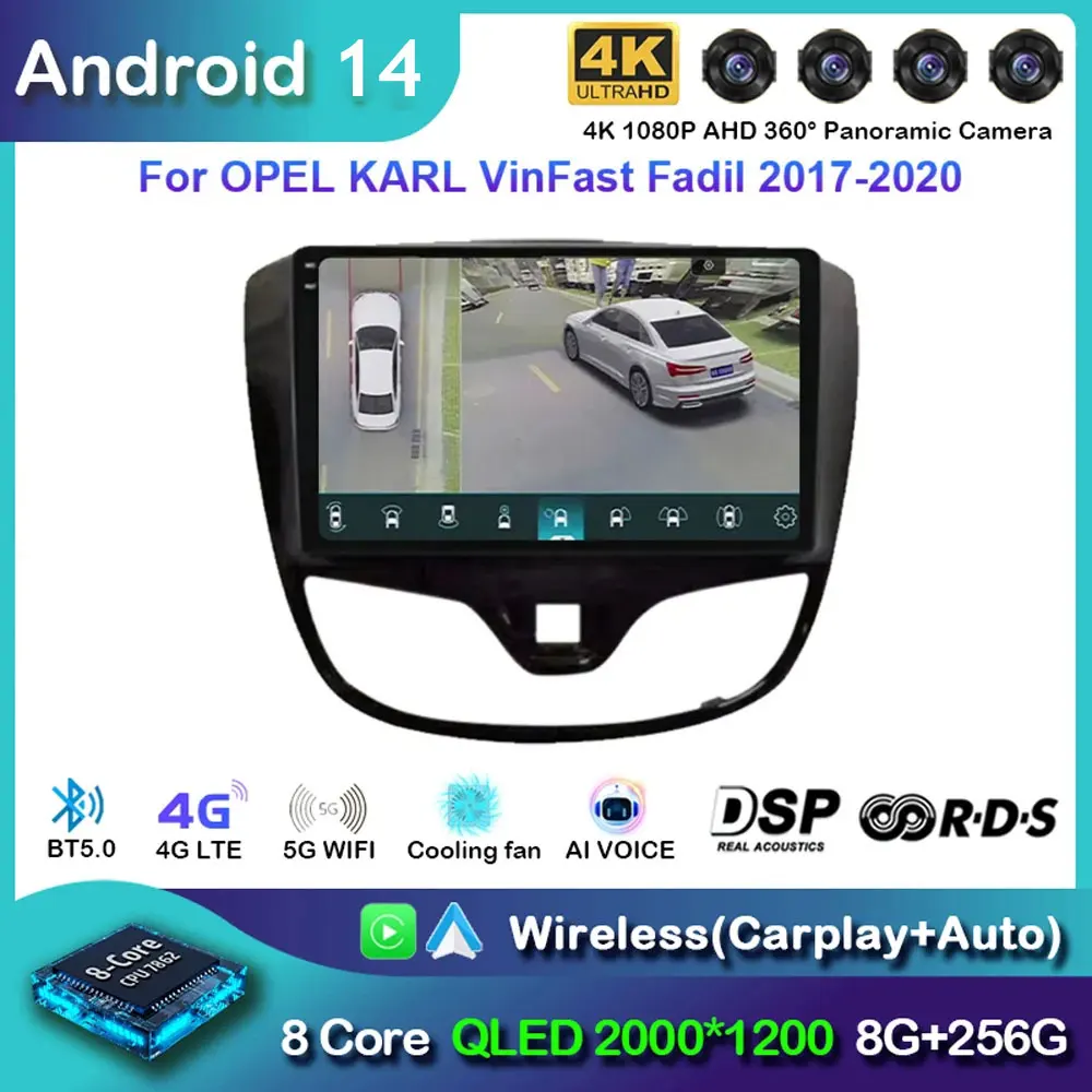 Android 14 Multimedia For OPEL Karl VinFast Fadil 2017-2020 Auto Car Stereo Radio Video Player GPS Navigation Wireless Carplay
