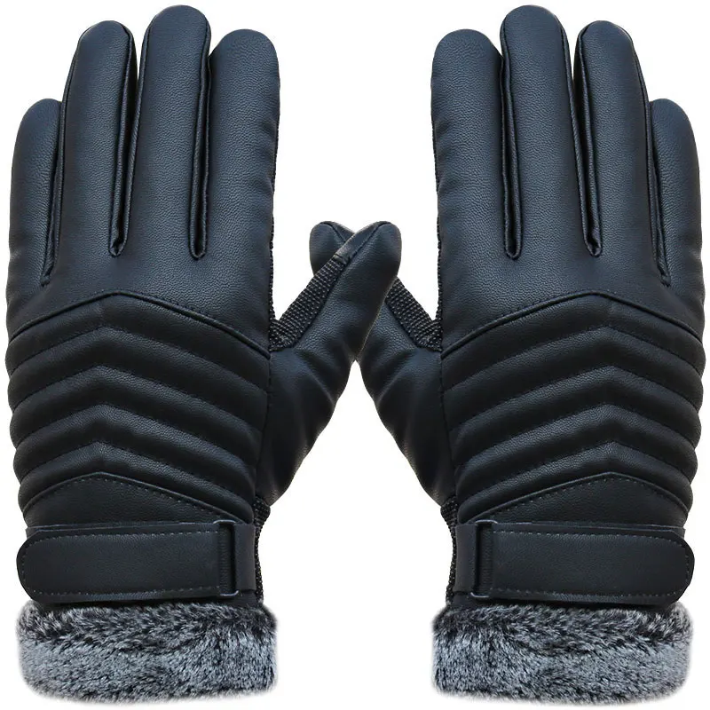 

1Pair Men Synthenic PU Golves Winter Warm Five Finger Wrist Gloves Cut Wool Thicken Touches Screen Fur Mittens &T8