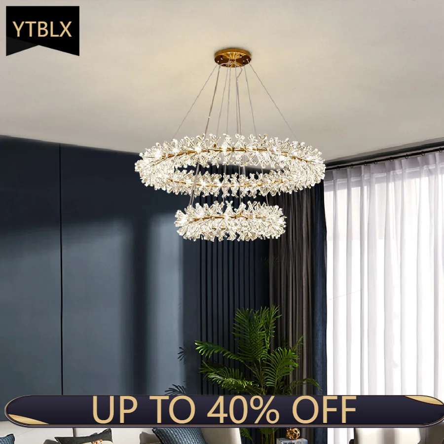 

New Copper LED Modern Round K9 Crystal Chandelier For Dining Room Design Kitchen Island Lighting Fixtures Plated Chrome G4