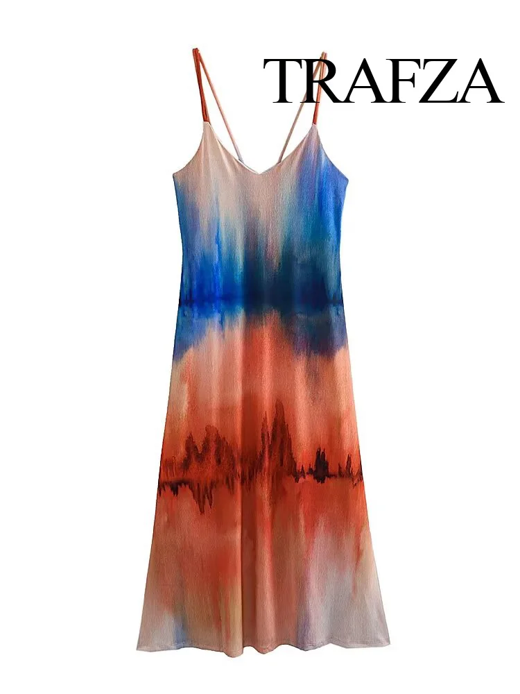 

Женское винтажное платье-миди с принтом, V-образным вырезом и открытой спиной