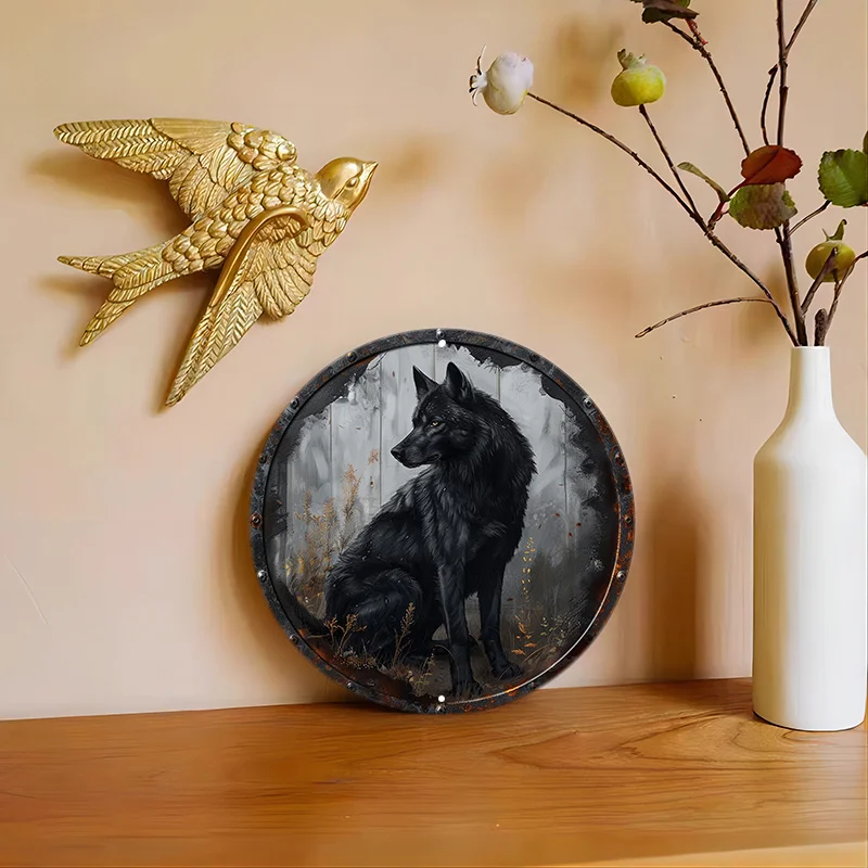 Круглый алюминиевый металлический знак с изображением Черного Волка Hd