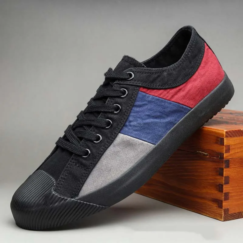 

New Men's Canvas Sneaker Shoes Mixed Color British Fashion Men's Vulcanized Shoes Spring/Autumn Patchwork Cloth Men Flat Shoes