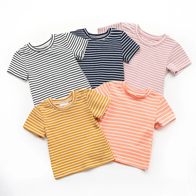 

Baby Girls Boys T Shirt Striped Girls Tshirts And Tops Summer Short Sleeve TurtleneckTop Underwear Kid Clothes