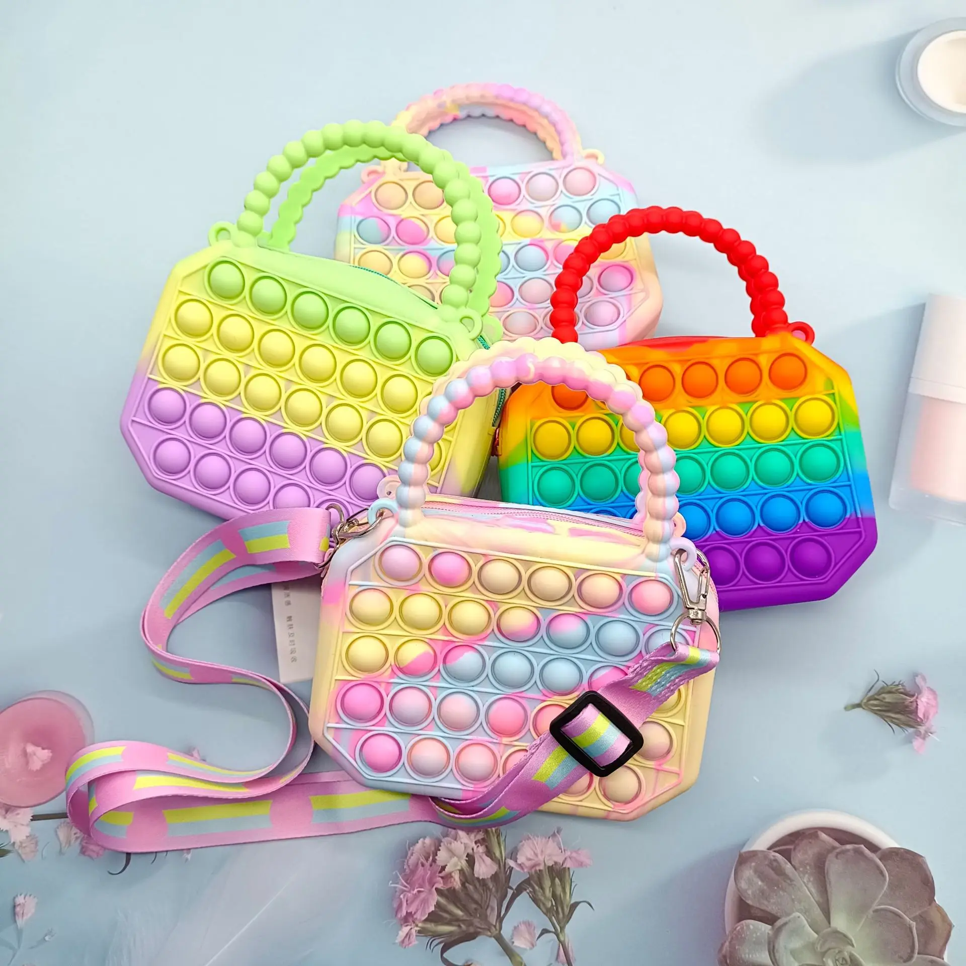 

Silicone Push Bubble Fidget Toys Pop Crossbody Bag Sensory Gifts Reliver Stress Autism Adult Child Handbag Squishy Toys for Kids
