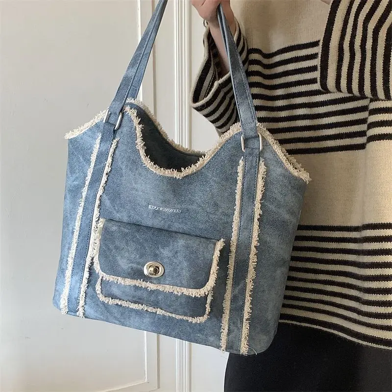 Сумка-тоут женская из денима Роскошный дизайнерский саквояж на плечо для работы