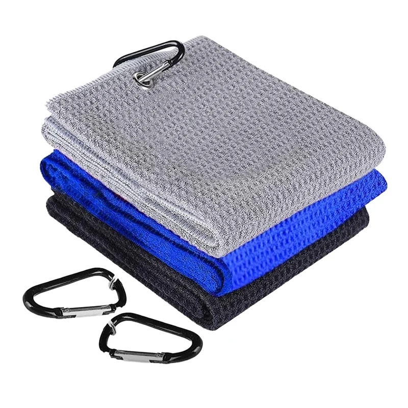 

3Pcs Golf Towel,Tri-Fold Microfiber Pattern,Golf Cleaning Towels,Super Absorption And Quick Dry With Clip