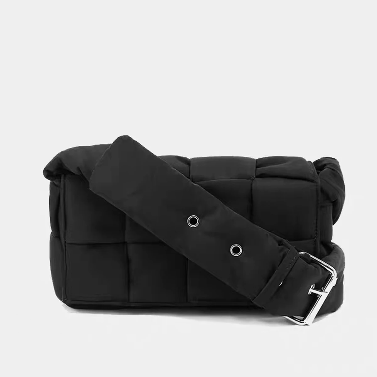 

Bolso cuadrado pequeño de nailon tejido a mano para mujer, bolso de almohada para hombro, bolso de cintura para hombre