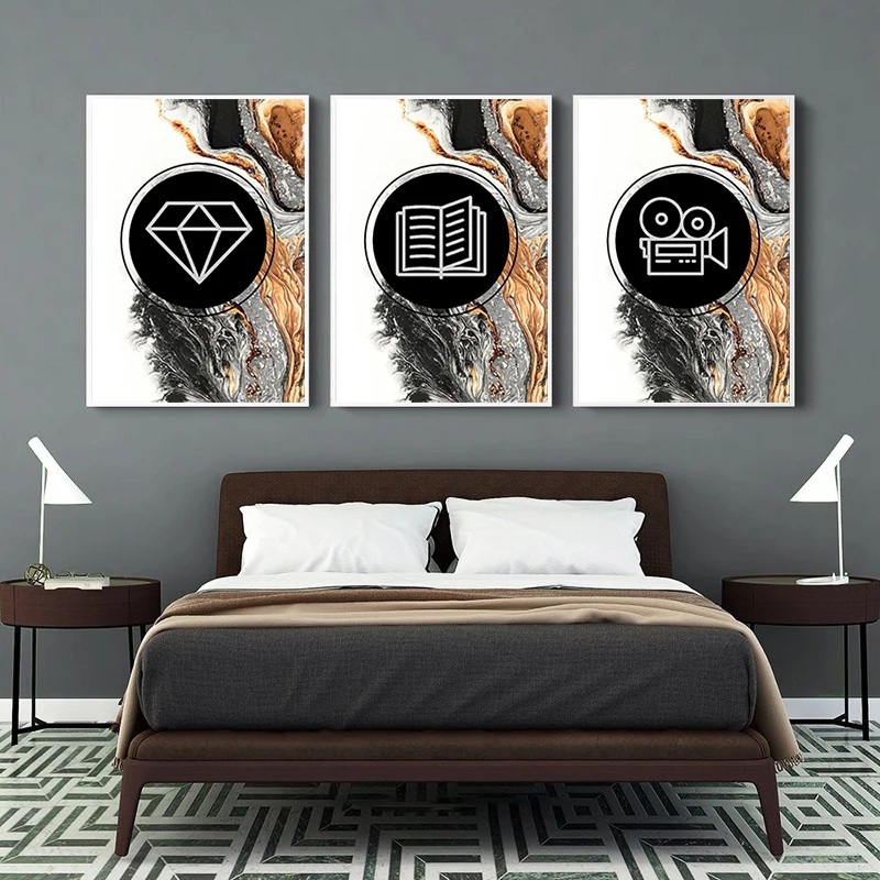 Абстрактная черно-золотая картина на холсте. Современные роскошные постеры и печати на стену. Нордические изображения для декора интерьера гостиной.