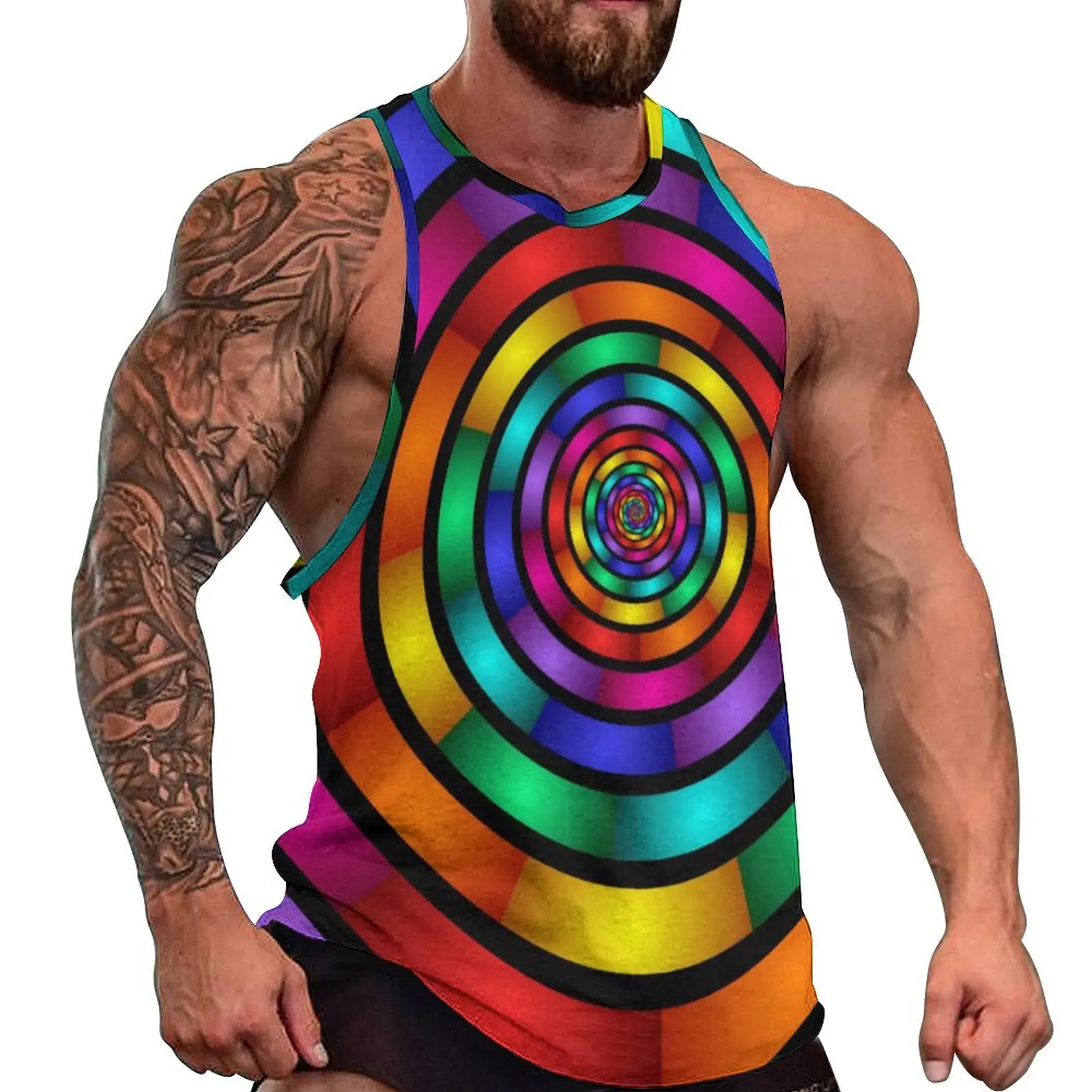 

Round And Psychedelic Daily Tank Top Modern Fractal Art Training Tops Man Design Streetwear Sleeveless Vests Plus Size 4XL 5XL