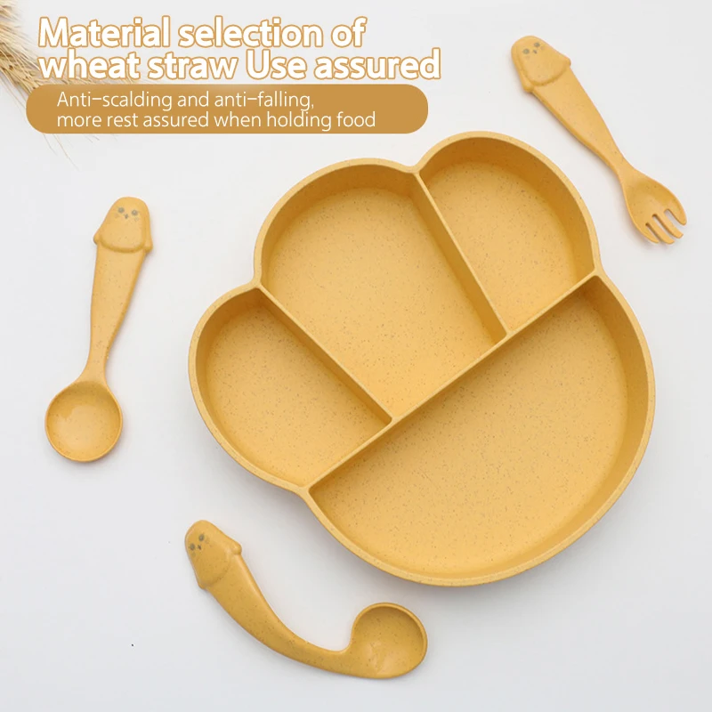 

3Pcs Baby Cute Feeding Food Tableware Training Dishes Cartoon Kid Tableware Eating Gadgets Dinnerware Set Anti-hot Bowl Set Gift